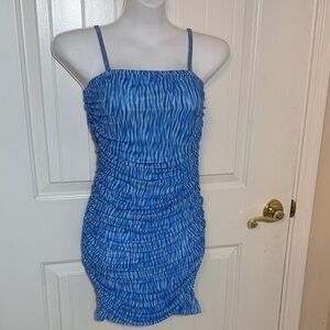 Blue Ruched Mini Dress